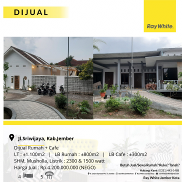 DIJUAL RUMAH DAN CAFE DI DAERAH SRIWIJAYA JEMBER